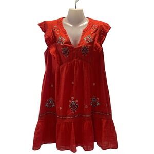 Red Embroidered‎ Boho Dress